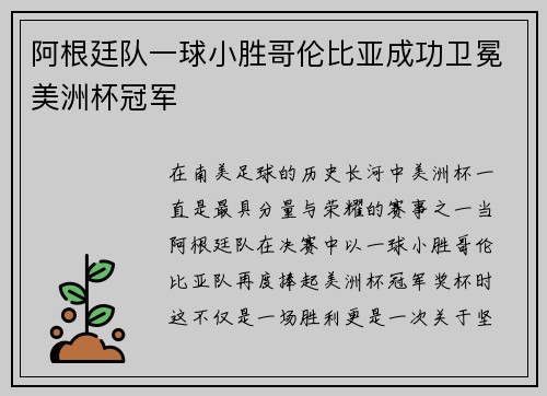 阿根廷队一球小胜哥伦比亚成功卫冕美洲杯冠军